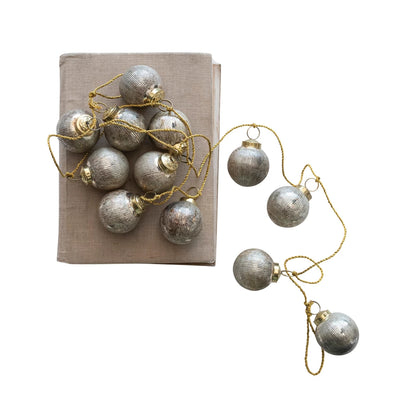 Embossed Glass Ball Ornament Garland w/ Gold Cord