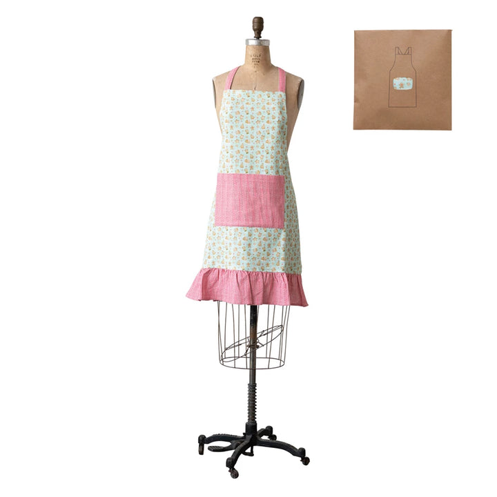 Pink Cotton Printed Apron w/ Pocket